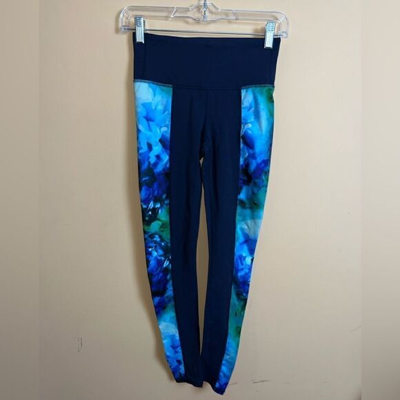 Athleta Navy Abstract Floral Print Activewear Leggings Size XS - Picture 1 of 5